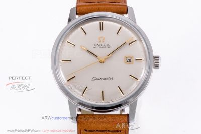 Perfect Replica Omega Seamaster Stainless Steel Smooth Bezel Brown Leather Strap 39mm Watch 